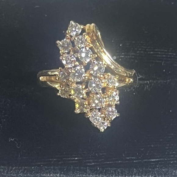 Vintage 14k yellow gold diamond waterfall cluster ring - Picture 8 of 8